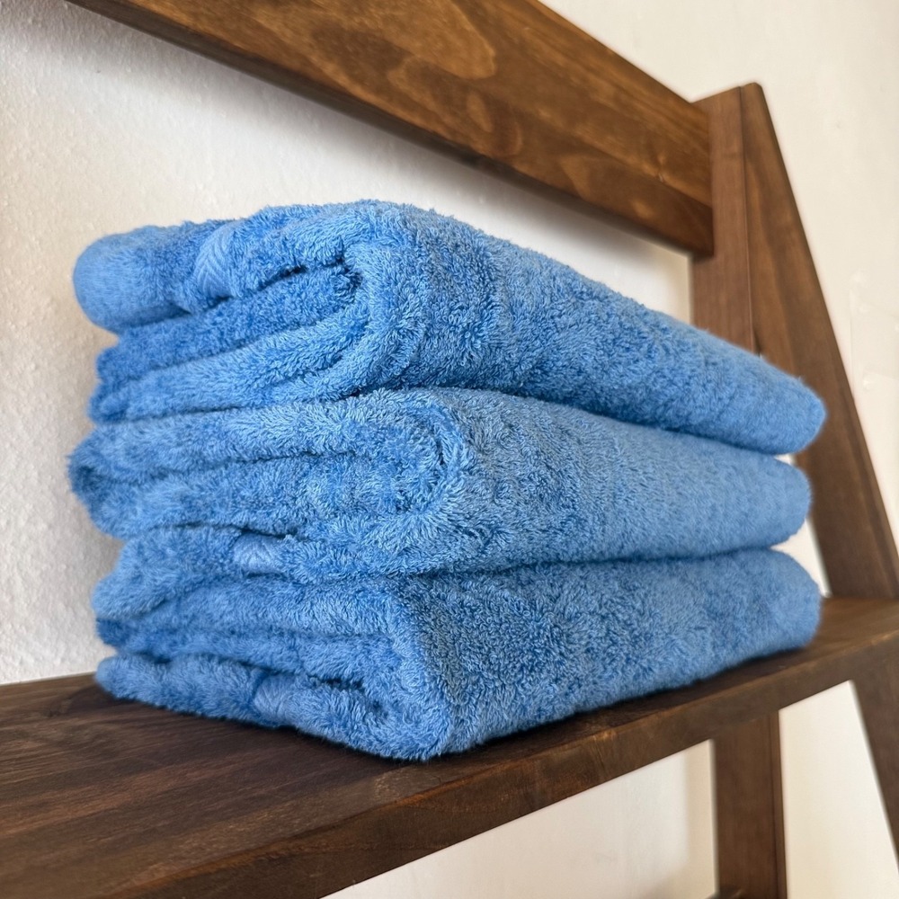 3pc Vintage Martex Luxor Blue Bath Towels Lot of 3 100% Cotton Plush Towels